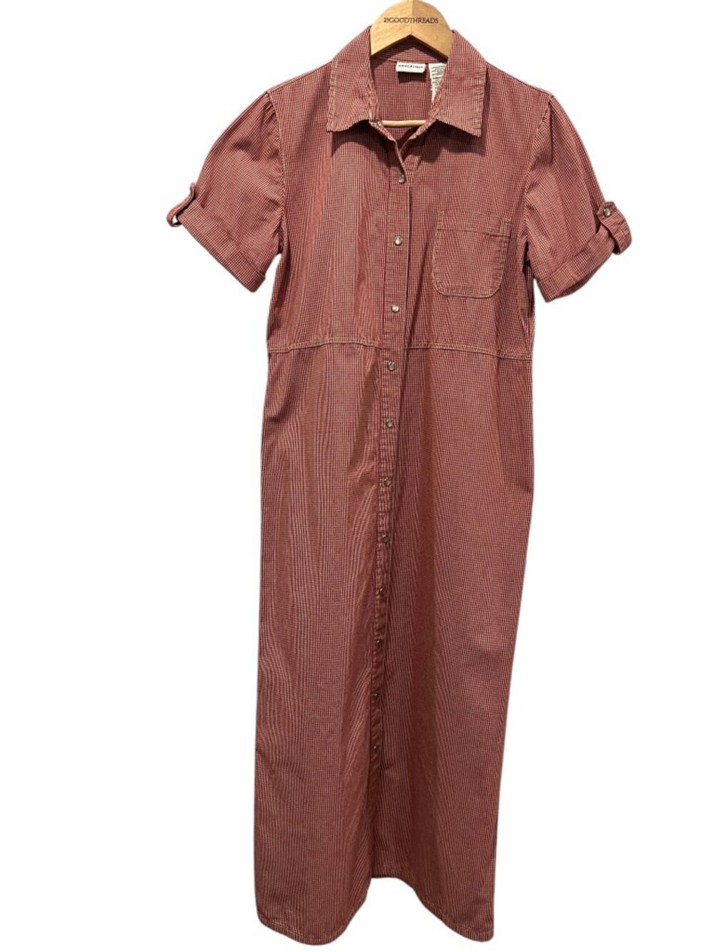 White Stag Vintage Micro Gingham Midi Dress, Red Tan, M 8-10